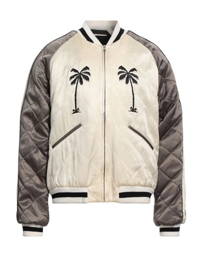 Shop Palm Angels Man Jacket Cream Size Xl Cupro, Wool, Acrylic, Viscose, Cotton In White