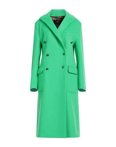 Shop Etro Woman Coat Green Size 6 Virgin Wool