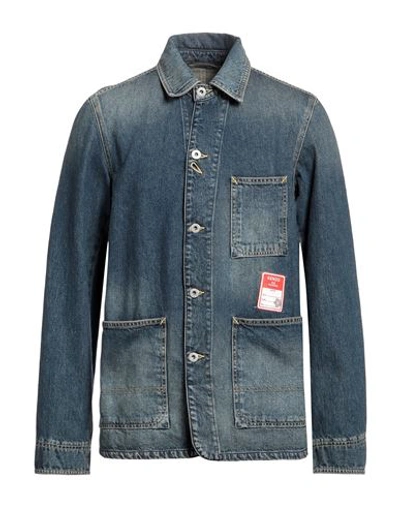 Shop Kenzo Man Denim Outerwear Blue Size L Cotton