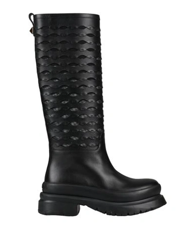 Shop Valentino Garavani Woman Boot Black Size 8 Leather, Textile Fibers