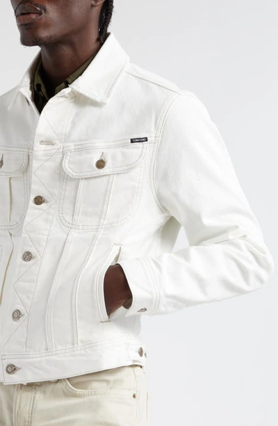 Shop Tom Ford New Icon Stretch Denim Trucker Jacket In Ivory