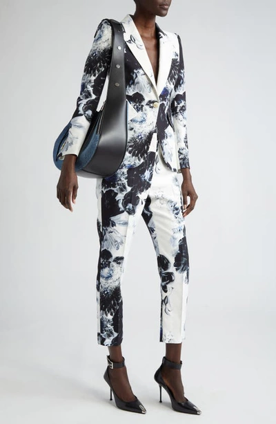 Shop Alexander Mcqueen Chiaroscuro Floral Peaked Lapel One-button Jacket In Ink