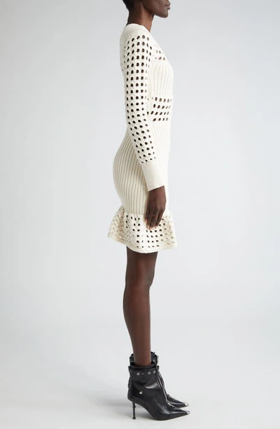 Shop Alexander Mcqueen Long Sleeve 3d Mesh Mini Sweater Dress In Ivory