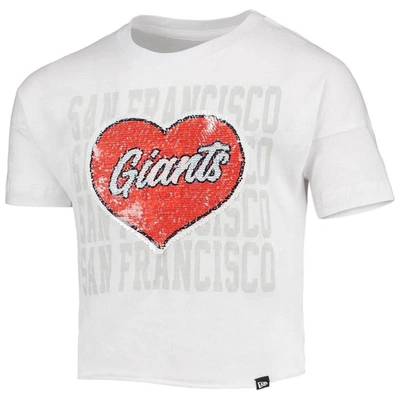 Shop New Era Girls Youth  White San Francisco Giants Flip Sequin Heart Crop Top