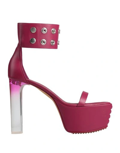Rick Owens Embellished Leather Platform Sandals In Magenta