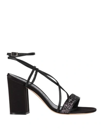 Lella Baldi Woman Sandals Black Size 8 Leather, Textile Fibers In Black