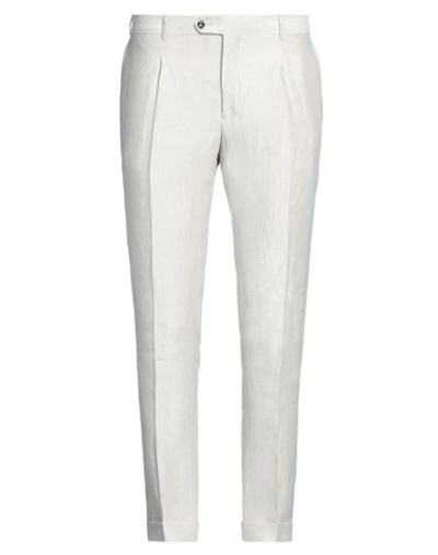 Shop Barba Napoli Man Pants Ivory Size 42 Linen In White
