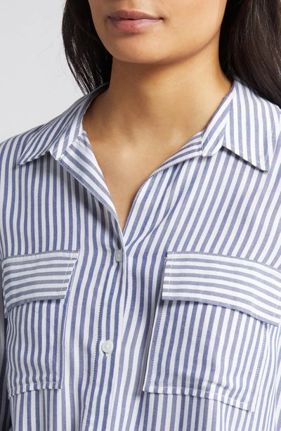 Shop Beachlunchlounge Farrah Stripe Button-up Shirt In Majestic Blue