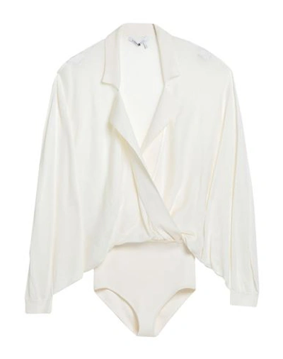 Shop Agnona Woman Bodysuit Ivory Size S Silk, Polyamide, Elastane In White
