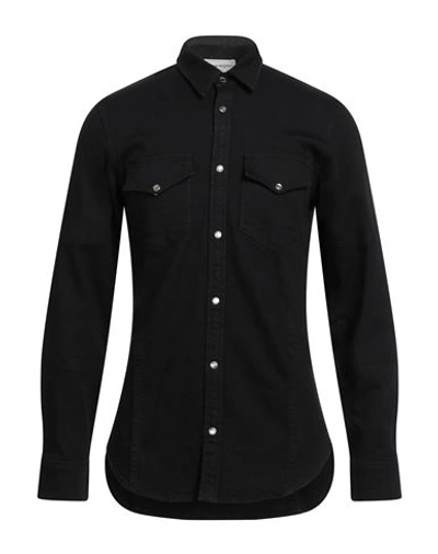 Shop Alexander Mcqueen Man Denim Shirt Black Size 40 Cotton, Elastane