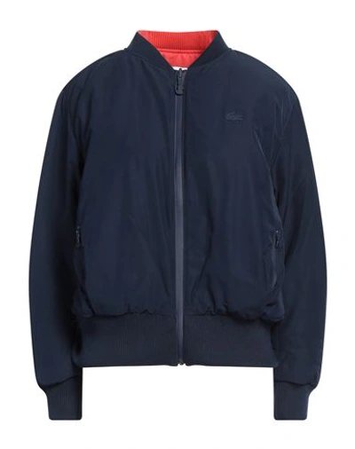 Shop Lacoste Woman Jacket Navy Blue Size 4 Polyester
