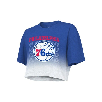 Shop Majestic Threads Royal/white Philadelphia 76ers Repeat Dip-dye Cropped T-shirt