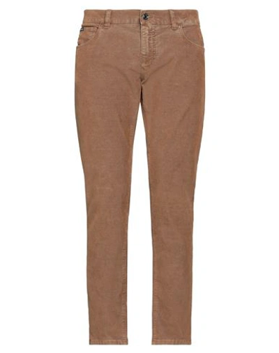 Shop Dolce & Gabbana Man Pants Camel Size 38 Cotton, Polyester, Elastane, Cow Leather In Beige