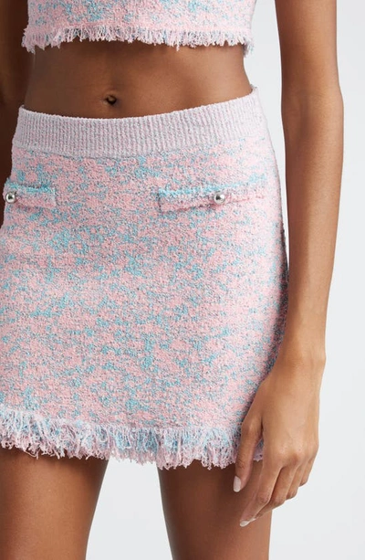 Shop Rabanne Fringe Textured Sweater Miniskirt In Tweed Lurex Rose