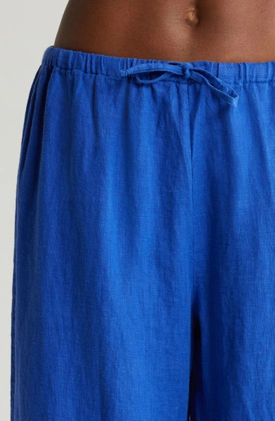 Shop Desmond & Dempsey Long Sleeve Linen Pajamas In Lazuli
