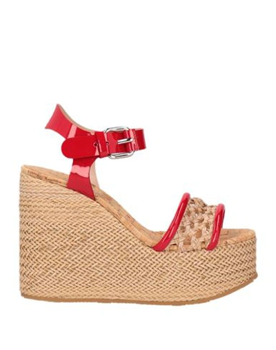 Shop Casadei Woman Sandals Red Size 7.5 Leather, Textile Fibers