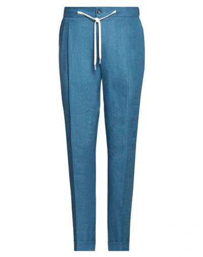 Shop Barba Napoli Man Pants Azure Size 42 Linen In Blue