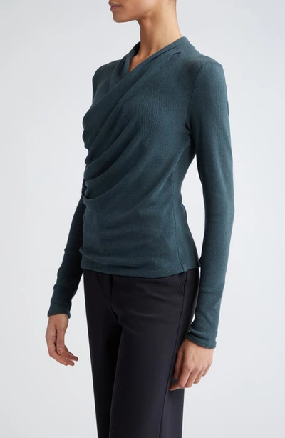 Shop Vince Wrap Front Long Sleeve Knit Top In Azurine