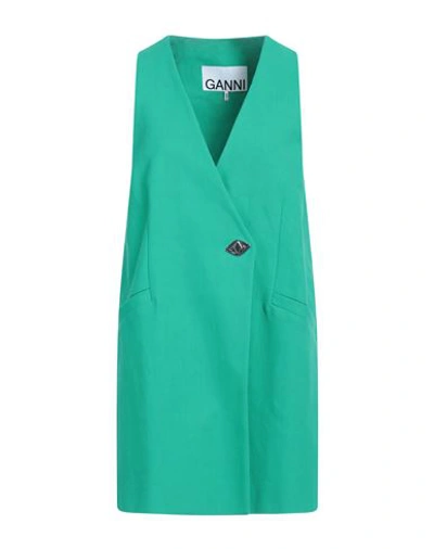 Shop Ganni Woman Tailored Vest Green Size 8/10 Organic Cotton