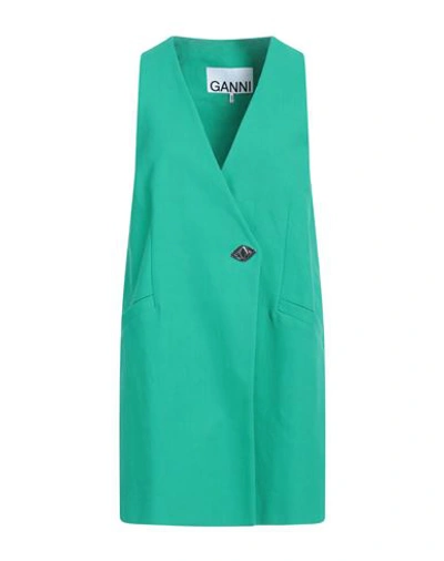 Ganni Woman Overcoat Green Size 6 Organic Cotton In Green