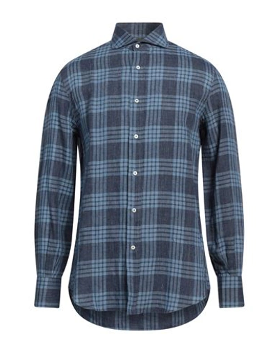 Shop Brunello Cucinelli Man Shirt Navy Blue Size Xxl Linen, Cotton