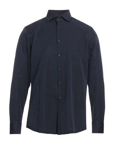 Shop Egon Von Furstenberg Man Shirt Midnight Blue Size 17 ½ Cotton