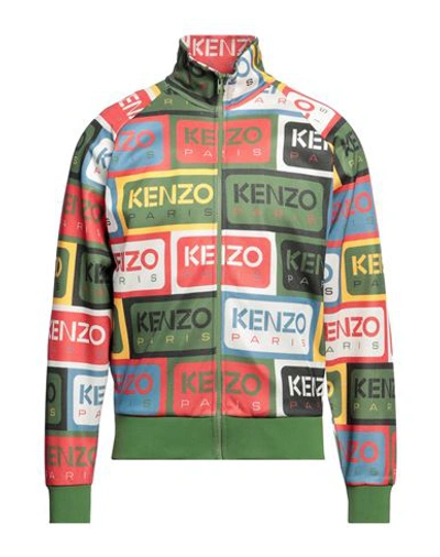 Shop Kenzo Man Sweatshirt Military Green Size Xl Polyester, Cotton, Elastane