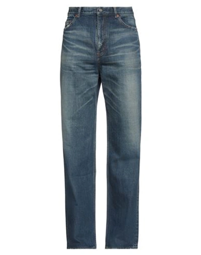 Shop Saint Laurent Man Jeans Blue Size 34 Cotton, Bull Skin