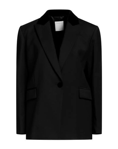 Shop Sandro Woman Blazer Black Size 10 Polyester, Wool, Elastane, Viscose, Silk