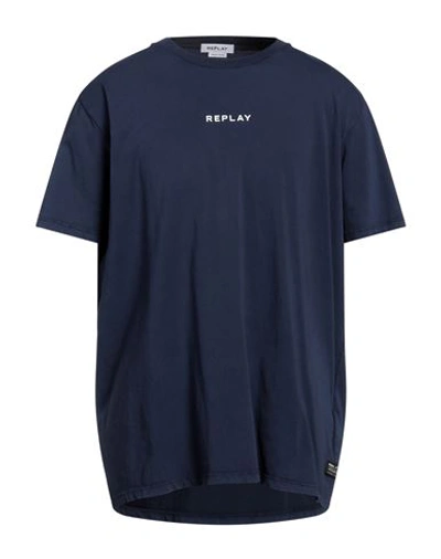 Shop Replay Man T-shirt Navy Blue Size Xxl Cotton