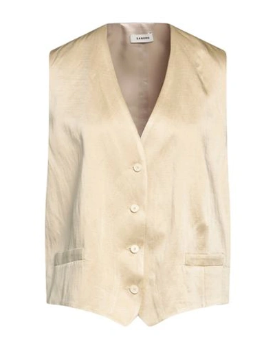 Shop Sandro Woman Tailored Vest Beige Size 10 Viscose, Linen In Yellow