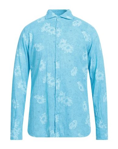 Shop Altemflower Man Shirt Azure Size 16 Linen, Cotton In Blue