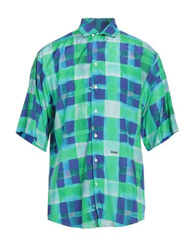 Dsquared2 Man Shirt Green Size 40 Viscose, Silk In Green