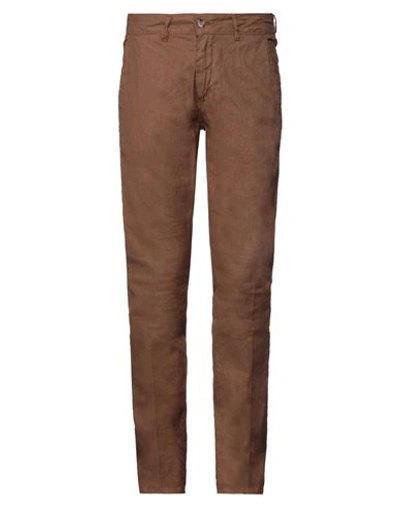 Shop Ago.ra.lo Ago. Ra. Lo. Man Pants Brown Size 34 Linen, Cotton, Elastane