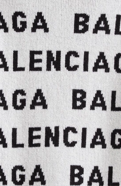 Shop Balenciaga Logo Jacquard Wool Blend V-neck Cardigan In White/ Black