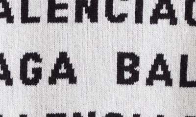 Shop Balenciaga Logo Jacquard Wool Blend V-neck Cardigan In White/ Black