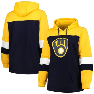 Shop Profile Navy Milwaukee Brewers Plus Size Colorblock Pullover Hoodie