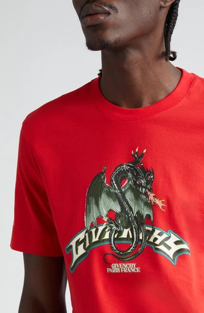 Shop Givenchy Dragon Slim Fit Cotton Graphic T-shirt In Red