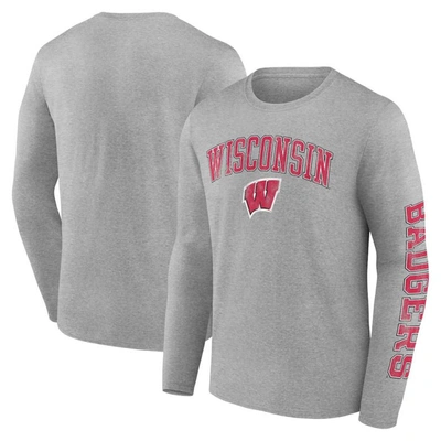 Shop Fanatics Branded Heather Gray Wisconsin Badgers Distressed Arch Over Logo Long Sleeve T-shirt