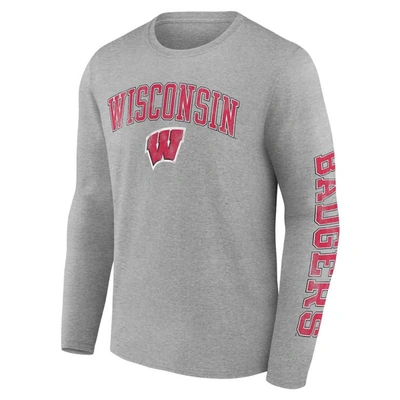 Shop Fanatics Branded Heather Gray Wisconsin Badgers Distressed Arch Over Logo Long Sleeve T-shirt