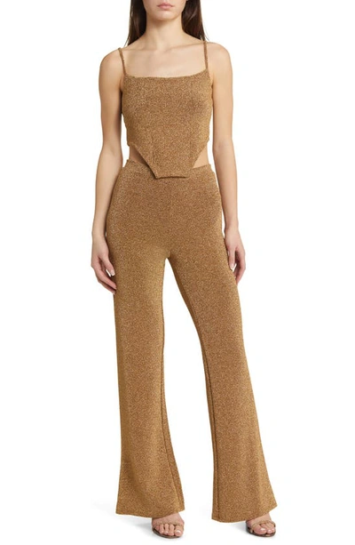 Shop Something New Nadia Metallic Knit Pants In Rich Gold