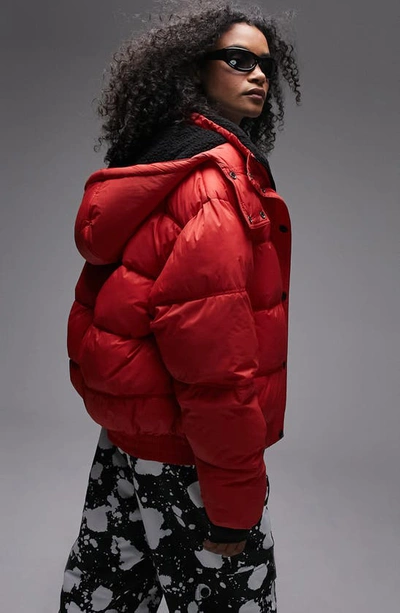 Shop Topshop Hooded Puffer Jacket In Red