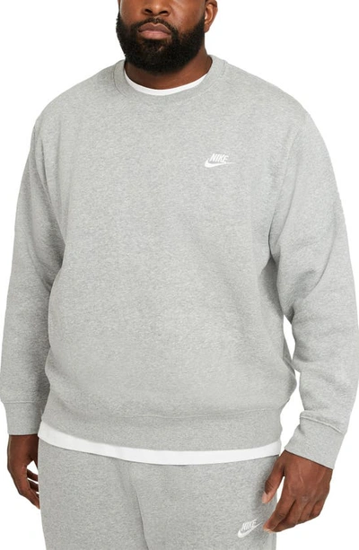 Nike Grey Fleece Sportswear Club Crewneck Sweatshirt In D Gr H/white