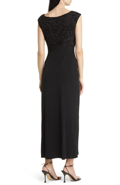 Shop Connected Apparel Beaded Bodice Cap Sleeve Faux Wrap Cocktail Dress In Black/ Gold