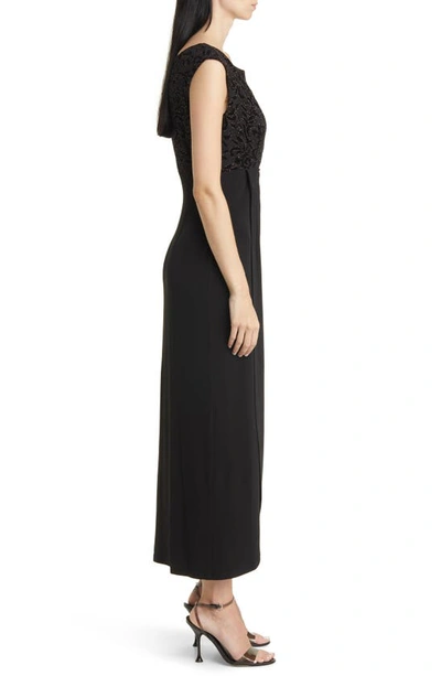 Shop Connected Apparel Beaded Bodice Cap Sleeve Faux Wrap Cocktail Dress In Black/ Gold