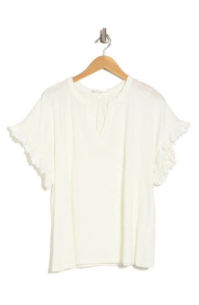 Shop Chelsea And Theodore Ruffle Sleeve Notch Neck Top In White