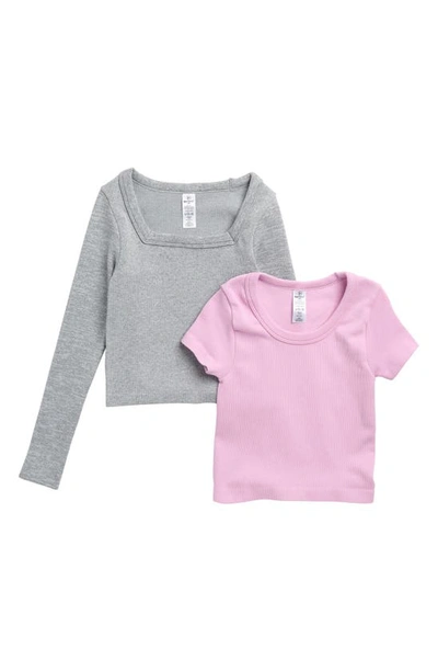 Shop 90 Degree By Reflex Kids' Assorted 2-pack Tops In Pink Lavender/ Heather Grey