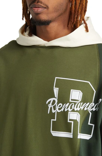 Shop Renowned Collegiate Colorblock Cotton Graphic Hoodie In Green