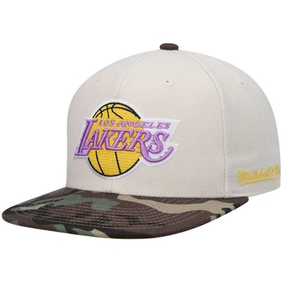 Shop Mitchell & Ness Cream Los Angeles Lakers Hardwood Classics 2010 Nba Finals Patch Off White Camo Fitt