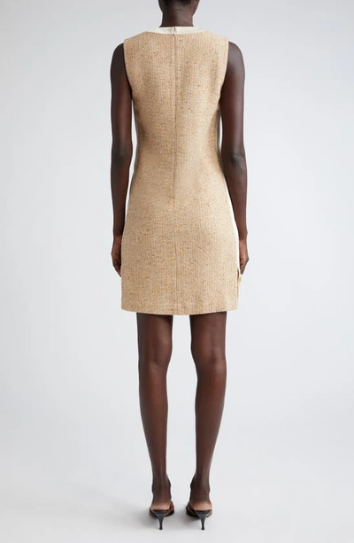 Shop St John Crepe Trim Sleeveless Tweed Dress In Light Sand